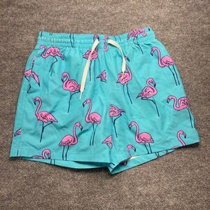 Chubbies Mens Swim Trunks Medium Teal Pink Flamingo Print 5.5" Inseam Shorts